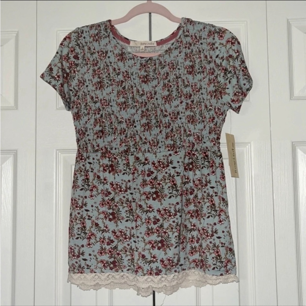 NWT Rewind Set of 2 Floral Babydoll Tops w/ Lace Trim - Picture 5 of 9